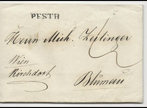 Österreich Ungarn 1843, L1 PESTH auf Porto Brief n. Blumau via Kirchdorf. #525