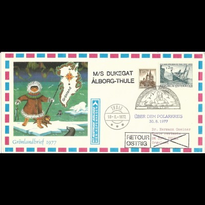 Österreich Grönland 1977, Polar Arktis Schiffspost Brief m. Graz Eisbär Stempel.