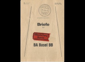 Schwörstadt, Brief Bund Fahne f. Express Sendungen f BA Basel Bad. Bahnhof #3106