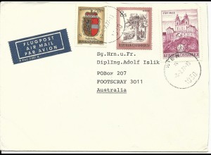 Österreich 1977, 20+8+2 S. auf Luftpost Brief v. Wien n. Australien.