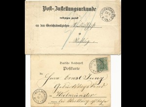 DR 1900/13, Post Zustellungsurkunde u. Karte je m. K1 Audenschmiede