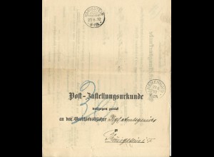 DR 1892, Post Zustellungsurkunde m. Stempel Neuenhain
