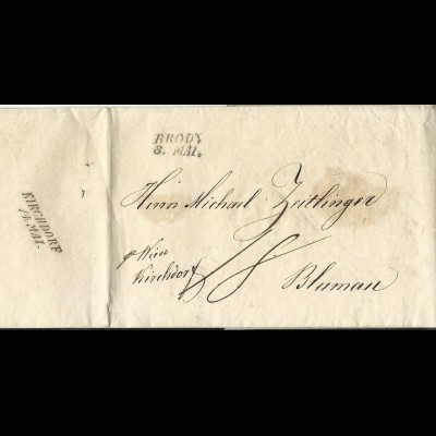 Österreich 1844, L2 Brody (Galizien) auf Porto Brief n. Blumau Oberösterreich