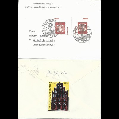 BRD 1964, Propaganda Vignette Königsberg rs. auf Brief v. Baiersbronn