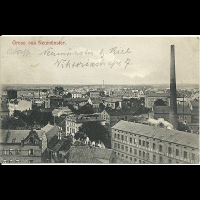 Gruss aus Neumünster,1907 gebr. sw AK.
