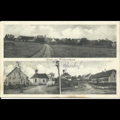 Gruss aus Walkershofen, 1912 gebr. sw AK (Region Erdweg, Dachau)