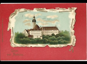 Gruss aus Andechs, 1906 gebr. Künstler Farb AK, Stempel ERLING