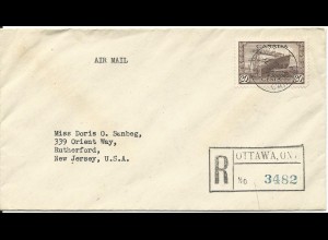 Canada 1942, EF 20 C. auf Einschreiben Brief v. Ottawa n. USA.