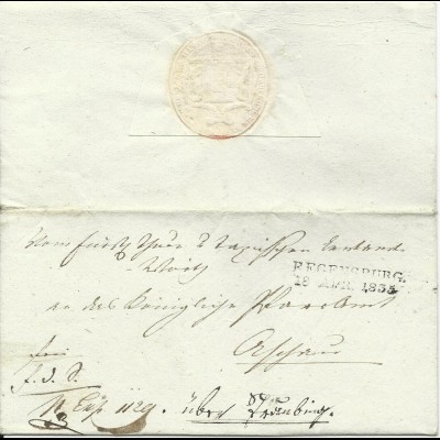Bayern 1835, L2 Regensburg auf Brief von Wörth 