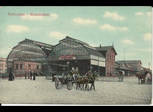 NL, Rotterdam Maasstation, Bahnhof m. Perde Kutsche, ungebr. Farb AK