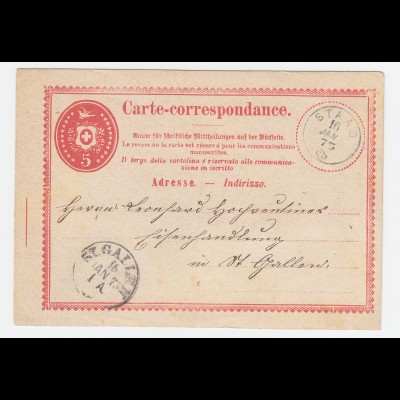 Schweiz 1873, Fingerhut Stpl. STAAD auf 5 C. Ganzsache