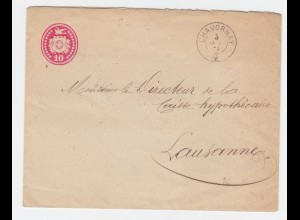Schweiz 1879, K2 CHAVORNAY klar auf 10 C. Tübli Großformat Ganzsache Brief