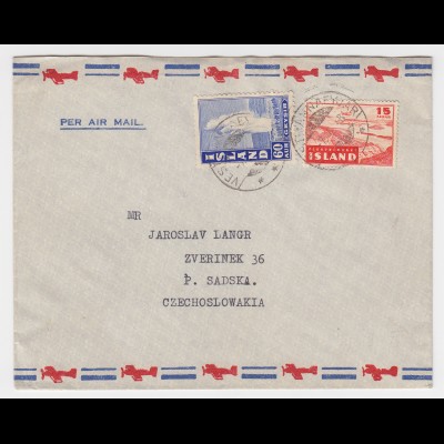Island 1948, 15+60 Aur auf Luftpost Brief i.d. CSSR !