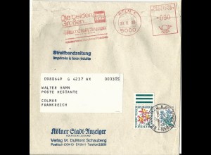 BRD 1980, Streifband Stadtanzeiger Köln m. Frankreich Porto Marken 