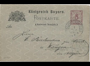 Bayern 1887, K1 Höchstadt-Marktzeuln auf 5 Pf. Ganzsache (30 P.)