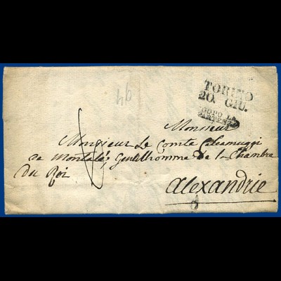 Italien Sardinien 1846, L2 TORINO auf Brief n. Alexandrie