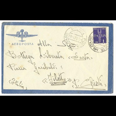 Italien, Milit. Post Albanien 1941, Luftpost Brief m. 1 Lire.