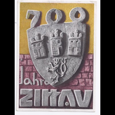 Sachsen 1955, 700 Jahre Zittau, gebr. Farb AK. #1124