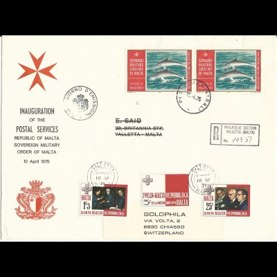 Malta 1975, Republik auf Reko Brief m. Poste Magistrali Espresso Marken