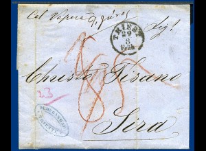 Österreich 1857, Porto Brief 2/9 (Kr.) v. Triest n. Griechenland. 85 Lepta