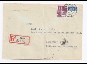 13a Röslau, 1949, Einschreiben Brief m. EF 60 Pf. u. Berlin Notopfer. #1407