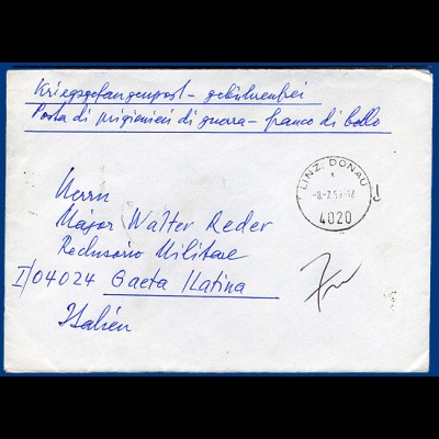 Österreich 1969, später KGF POW Brief v. Linz an Major Reder, Gaeta Italien