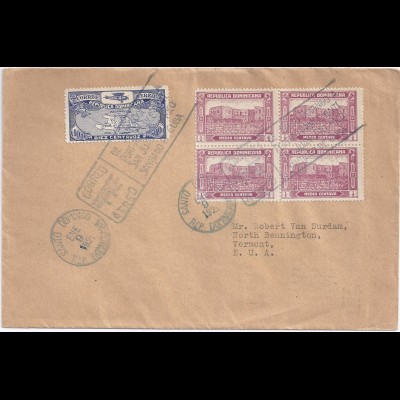 Dominican Rep. USA 1929, Erstflug Brief m. attraktiver Frankatur. #1291