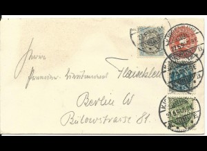Dänemark 1896, 3+4+5 öre Zusatzfr. auf 8 öre Ganzsache Brief n. Deutschland