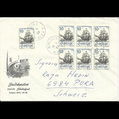 Schweden 1969, Brief v. Kiruna an Kaja Hedin, Schweiz. MeF 7x10 öre