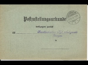 DR 1913, Post Zustell Urkunde v. Wehrheim n. Usingen Taunus.