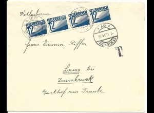 Österreich 1934, 4x12 Gr. Porto auf Brief v. Wien n. LANS b. Innsbruck