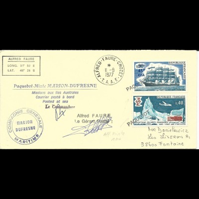 Antarktis u. Frankreich Schiffspost Mischfrankatur auf Polar Brief m. 5 Stempeln