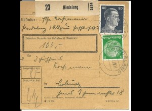 DR 1942, 80+5 Pf. auf Wert-Paketkarte v. Hindelang.
