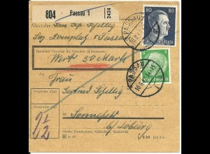 DR 1942, 80+5 Pf. auf Wert-Paketkarte v. Passau.