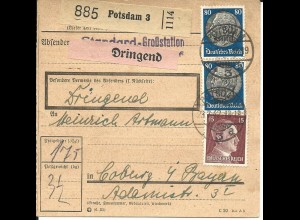 DR 1942, Paar 80+15 Pf. auf Dringend Paketkarte v. POTSDAM