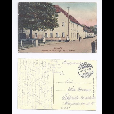 Cunewalde, Gasthaus z Blauen Kugel m. Personen, Farb AK sauber gebr. 1915.#430