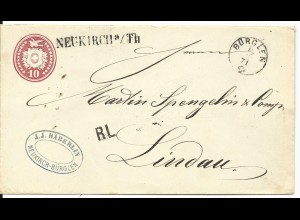 Schweiz 1871, L1 Neukirch a/Th u. K1 BÜRGLEN auf 10 C. Tübli Ganzsache Brief 