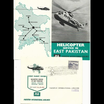 Pakistan 1963, Helicopter Erstflug Brief, Etappe Khulna-Dacca m. Inhalt.