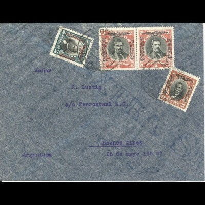 Chile 1934, 20+50 C.+Paar 2 P. (alle CORREO AEREO) auf Luftpost Brief v Santiago