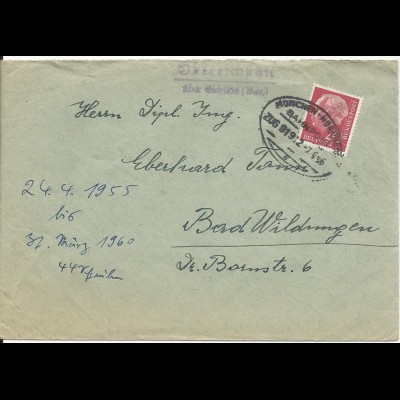 1956, Obereichstätt ü. Eichstätt, Landpoststellen Stpl. auf Bahnpost Brief #1205