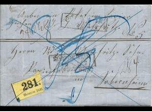 Baden 1863, Paket Begleit Brief v. Großsachsen m. Zettel Weinheim n. Preussen