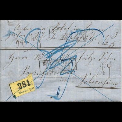 Baden 1863, Paket Begleit Brief v. Großsachsen m. Zettel Weinheim n. Preussen