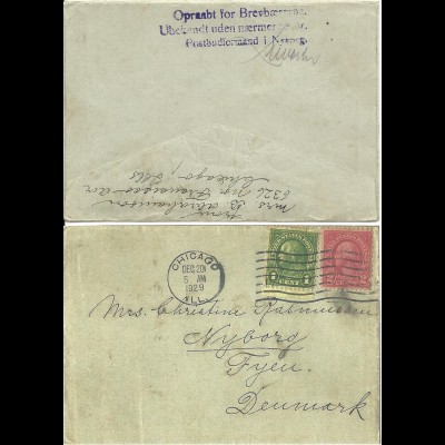 Dänemark 1929, Nyborg Hinweis Stpl. rücks. auf US Brief v. Chicago