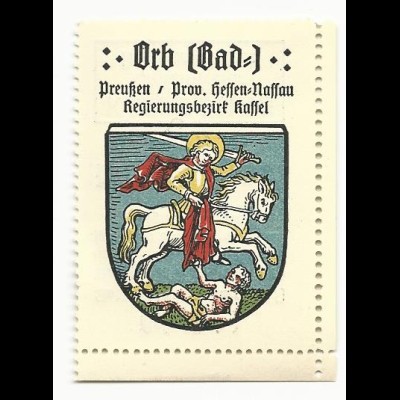 Bad Orb, Stadtwappen m. St. Martin zu Pferd, schöne Sammel Farb-Vignette