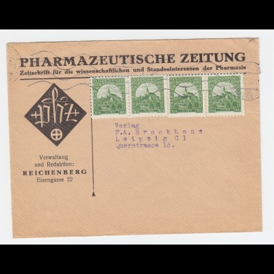 Tschechoslowakei 1933, 4x50 H. auf Pharmazie Brief v. Reichenberg n. Leipzig.