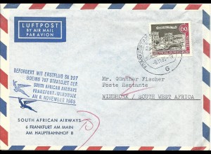 Frankfurt-Windhoek SW Africa 1965, Erstflug Brief South African Airways
