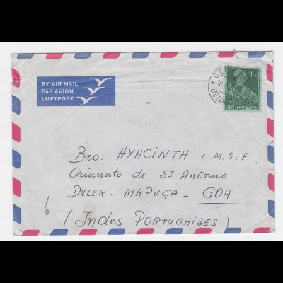 Schweiz 1957, EF 1 Fr. auf Luftpost Brief v. Geneve n. Goa, Portugiesisch Indien