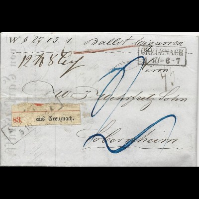 Preussen 1864, R2 Kreuznach auf Zigarren Paket Brief n. Sobernheim