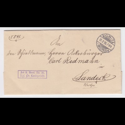 DR 1895, Konitz Westpreussen Polen, Brief Frei lt. Avers 21 Landgericht. #2284