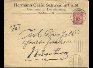 DR 1924, 10 Pf. auf Firmen Vordruck Brief v. Schweinfurt. Lebkuchen + Konditorei
